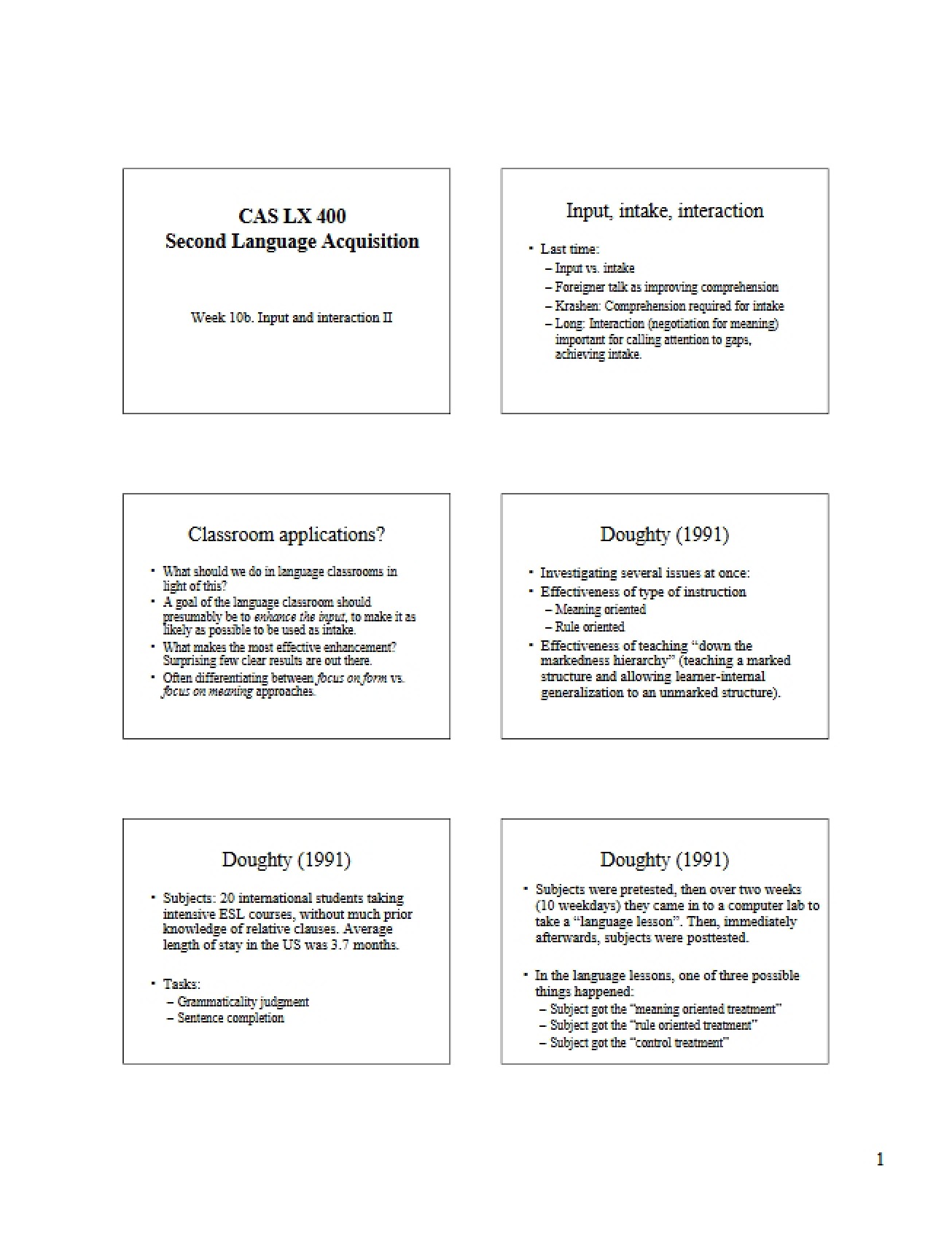 General Lecture Notes for Language Acquisition