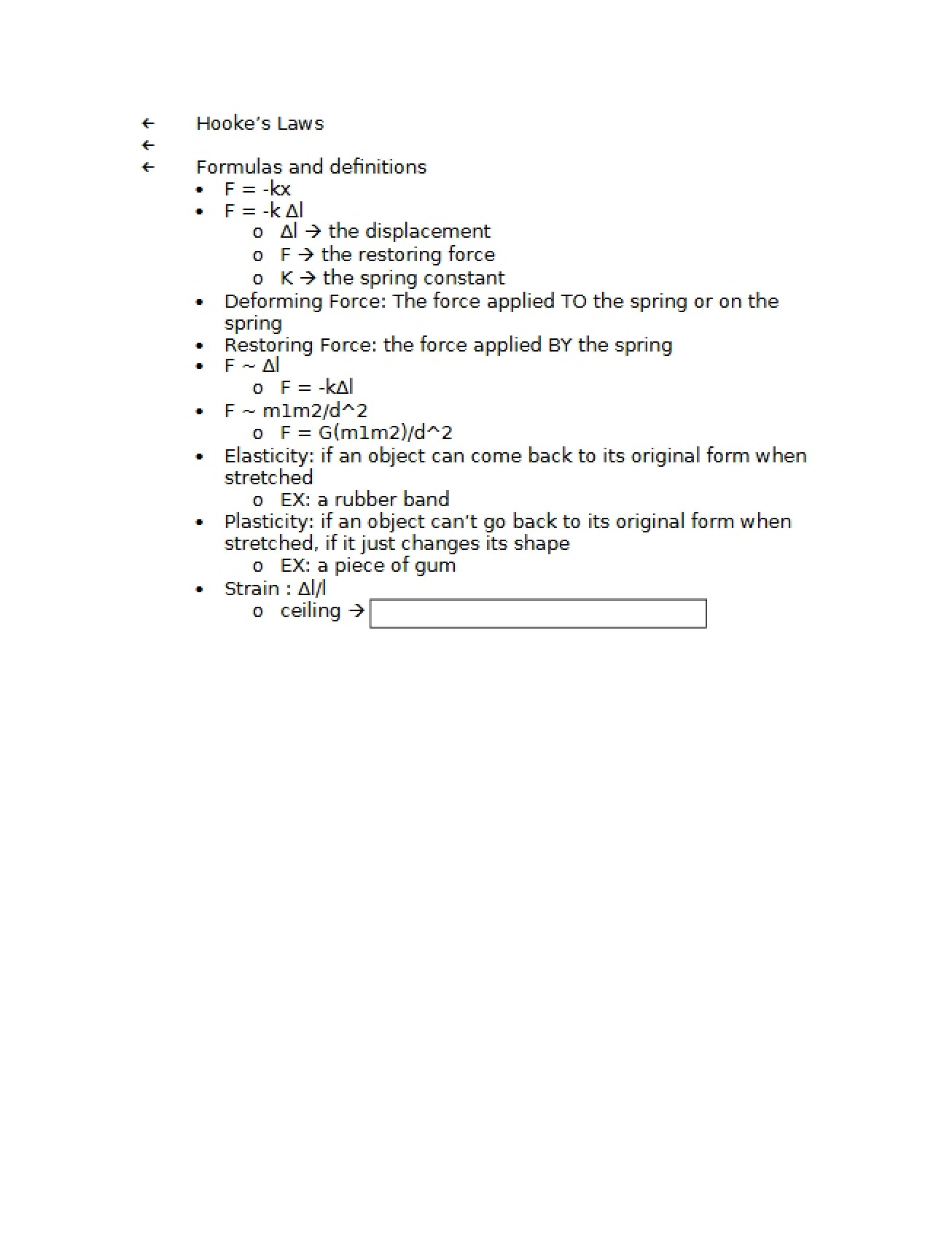 Laws of Elasticity (Hooke)