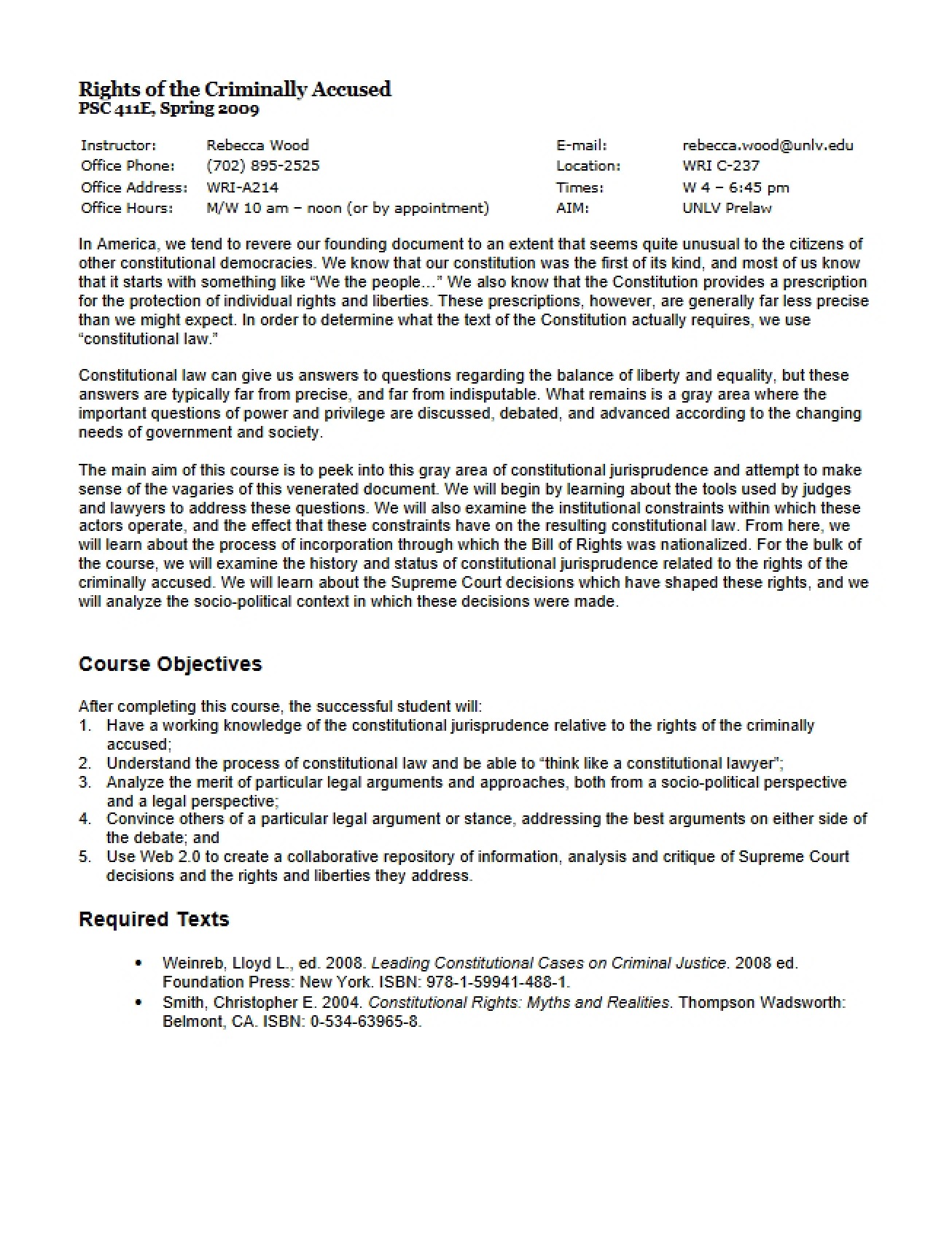Rights of the Accused Syllabus