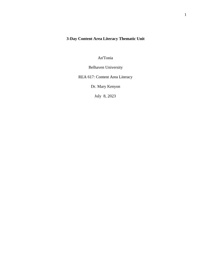 REA 617 - Writing Assignment 1, Unit 2