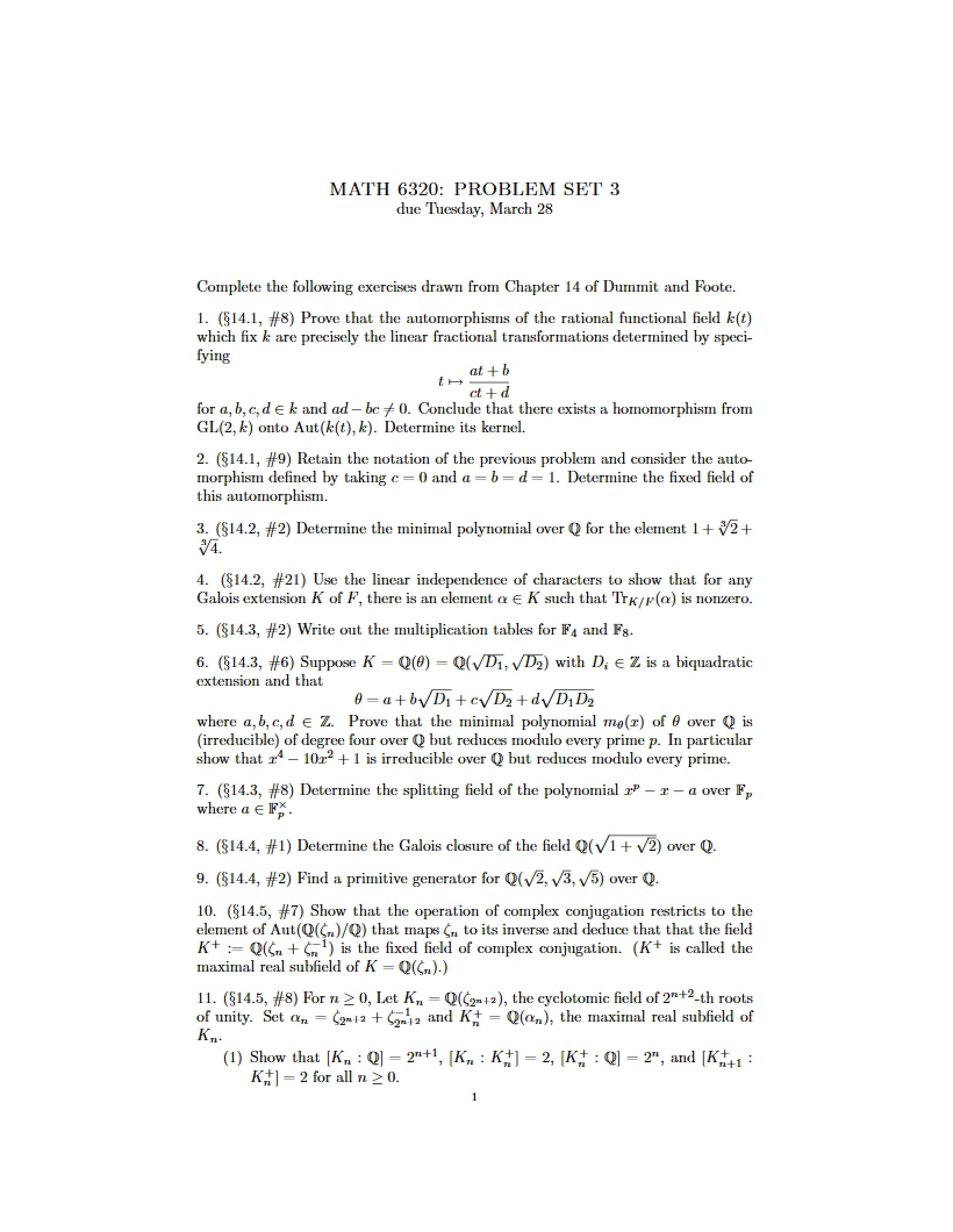 Third Set of Problems