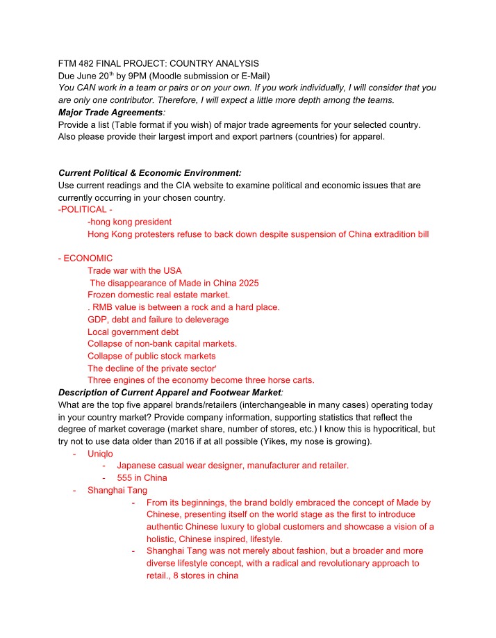 Trade Agreements and Apparel Market - Country Analysis
