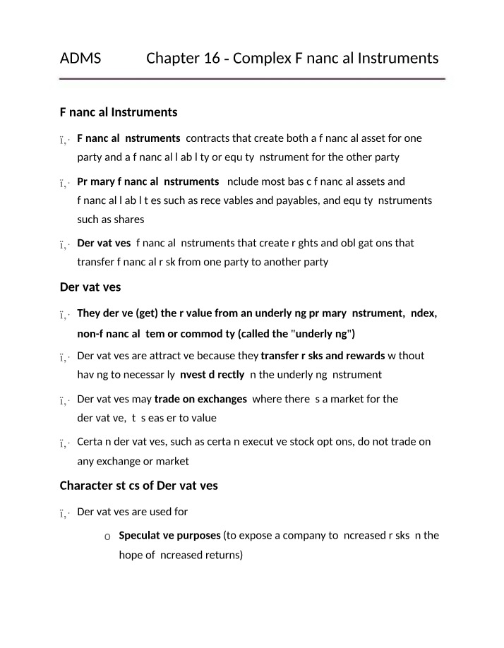Complex Financial Instruments - Chapter 16 (ADMS 3595)
