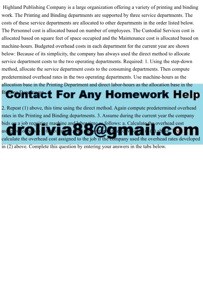 Overhead Allocation Problem - Highland Publishing Company