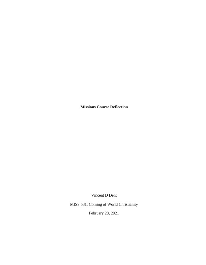 Missions Reflection Paper