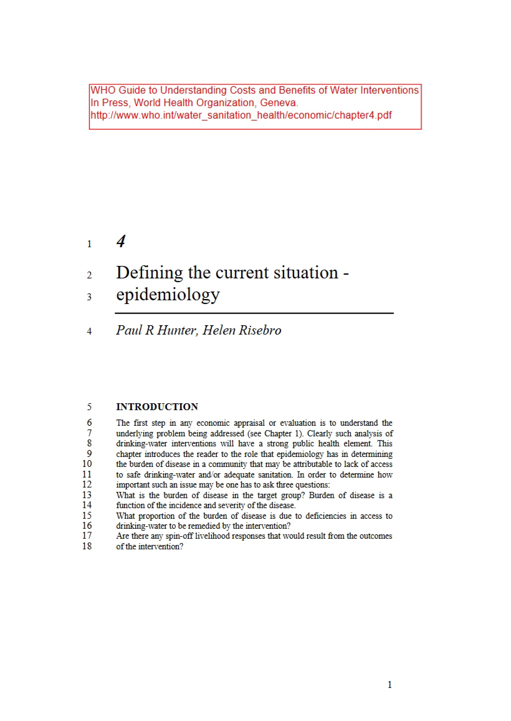 Epidemiology Defining the Current Situation