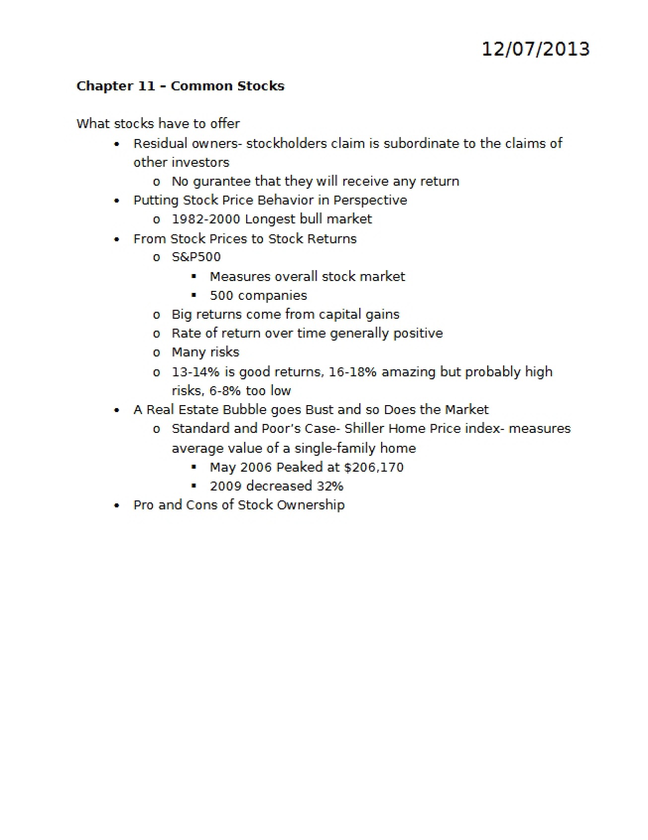 Chapter Eleven's Look at Common Stocks