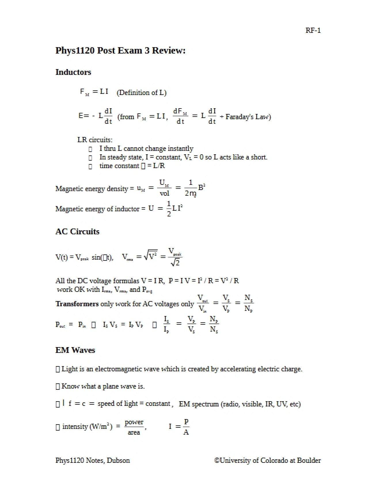 Review After Exam Three