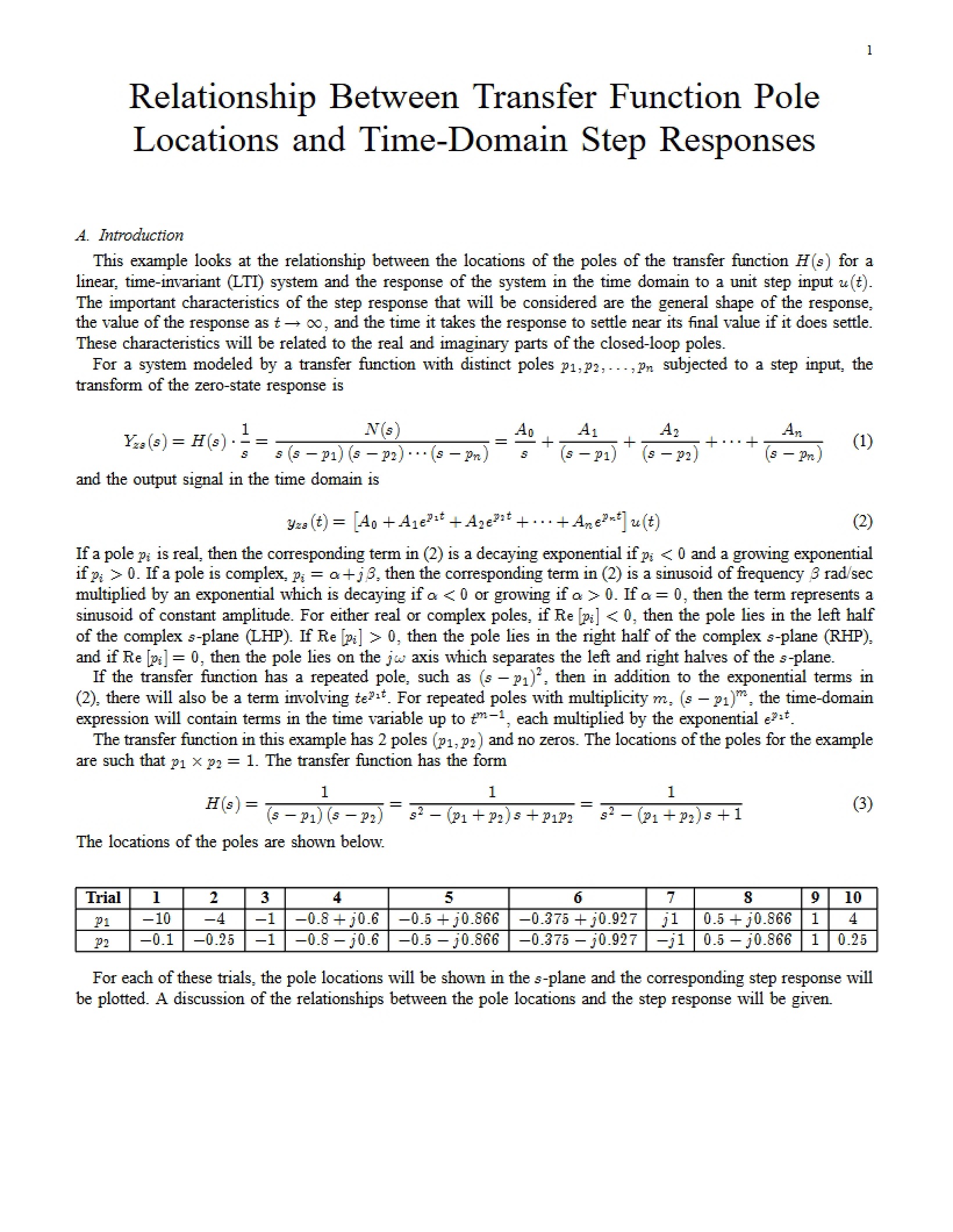 Transfer Function Poles and Time-Domain Step Response Relationship