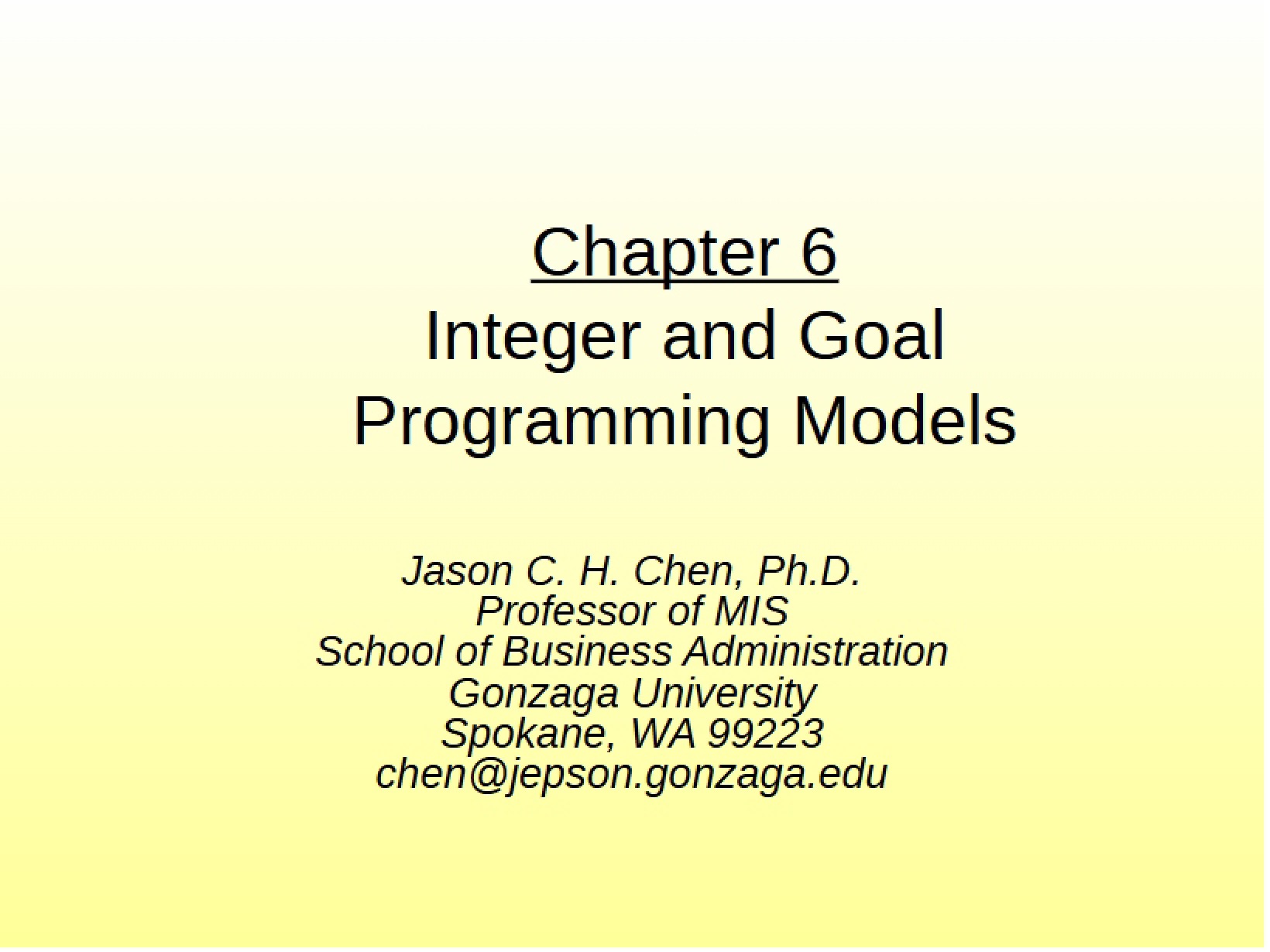 Global and Integer Programming Models
