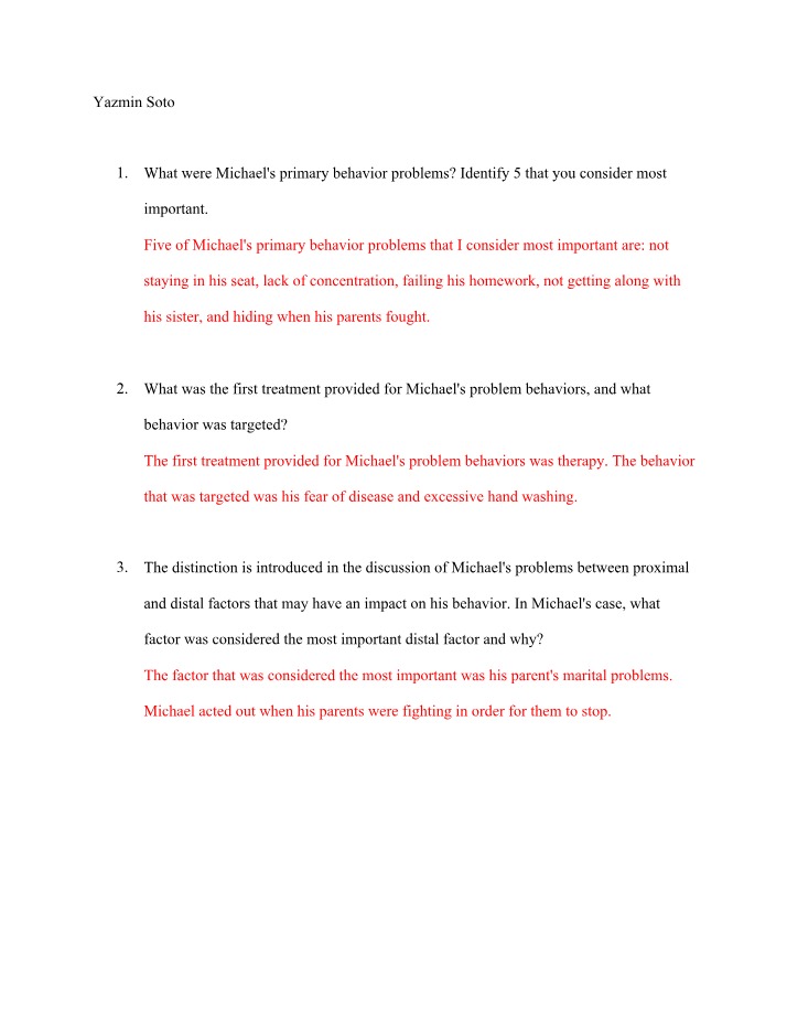 Michael's Behavior Problems and Treatment