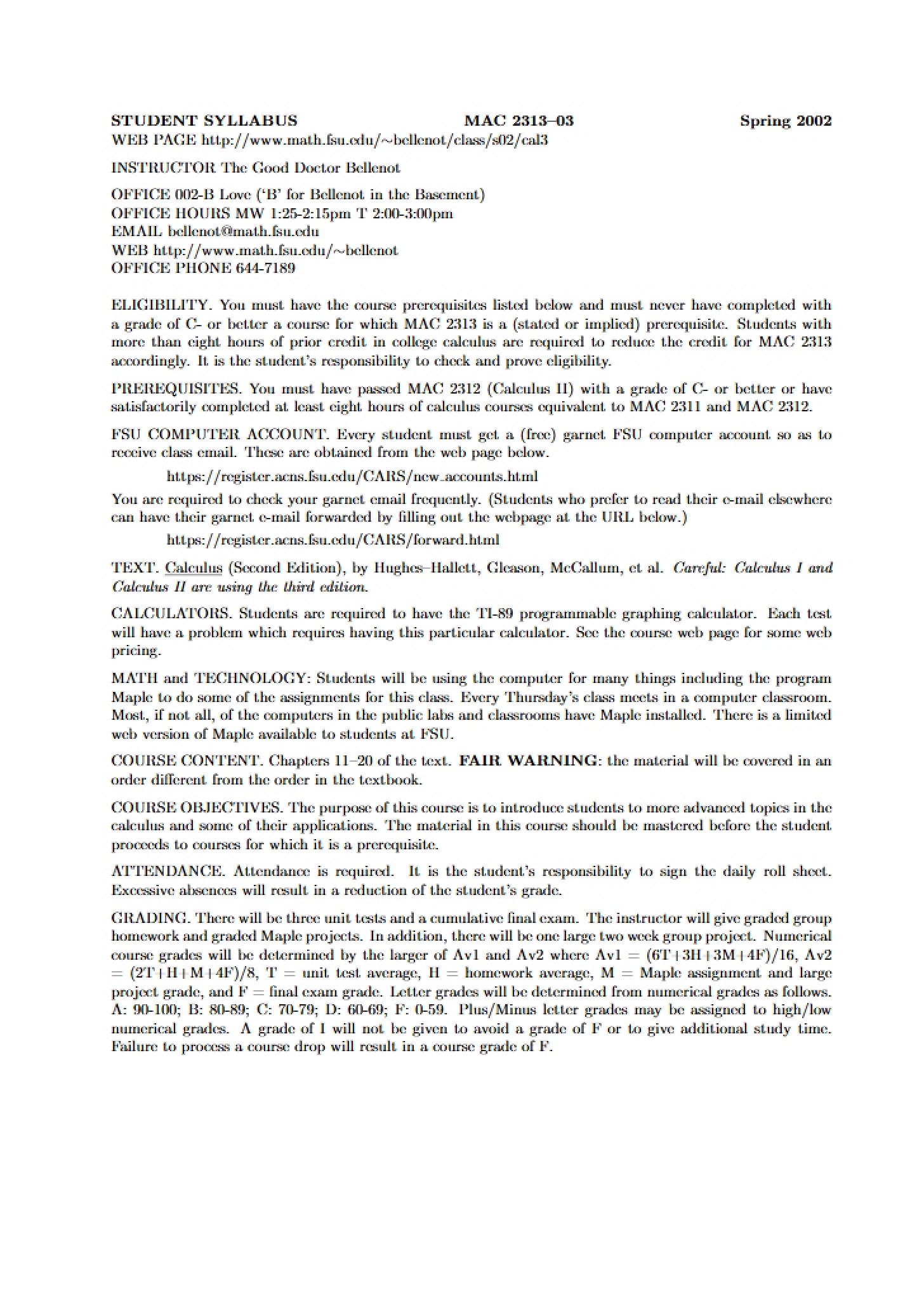 Syllabus for MAC 2313