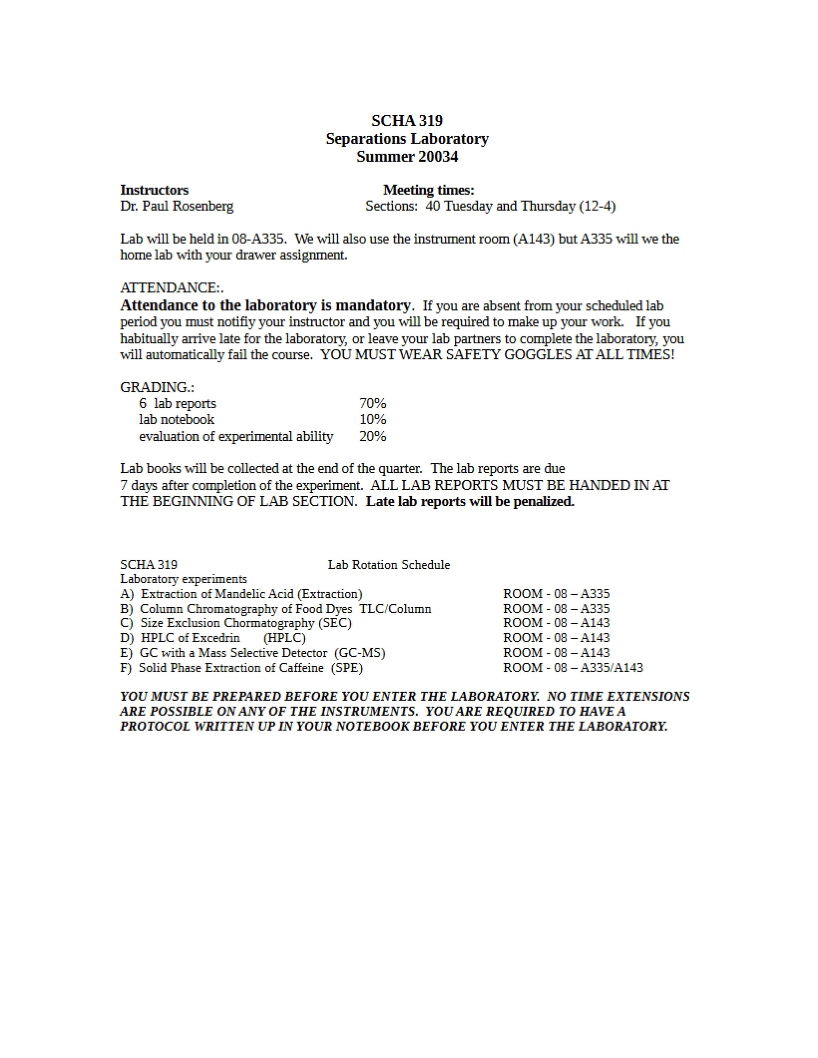 Syllabus for Chemical Separations
