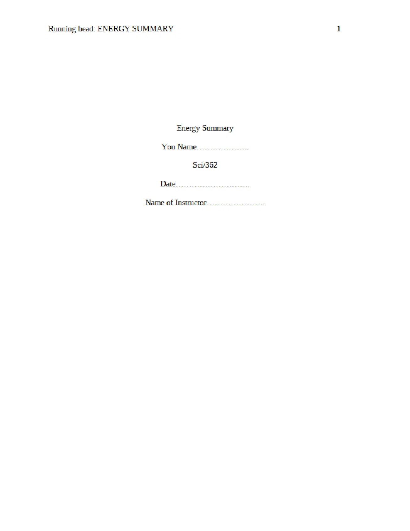 Summary of Energy Concepts