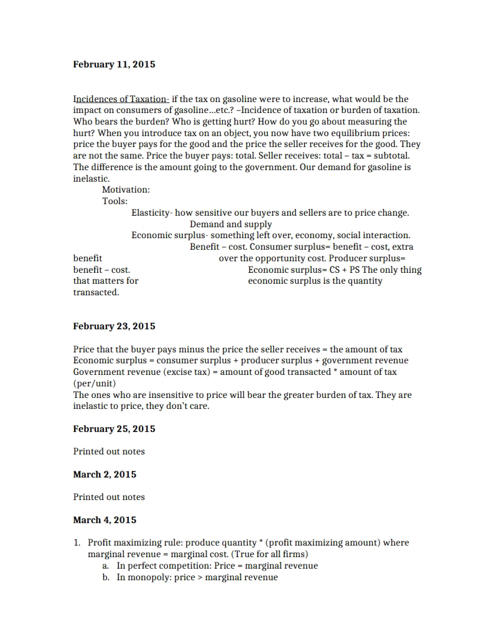 Taxation Incidences