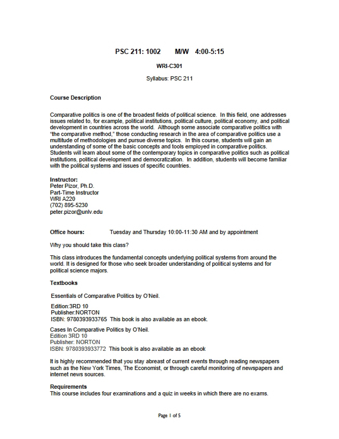 Comparative Politics Course Syllabus