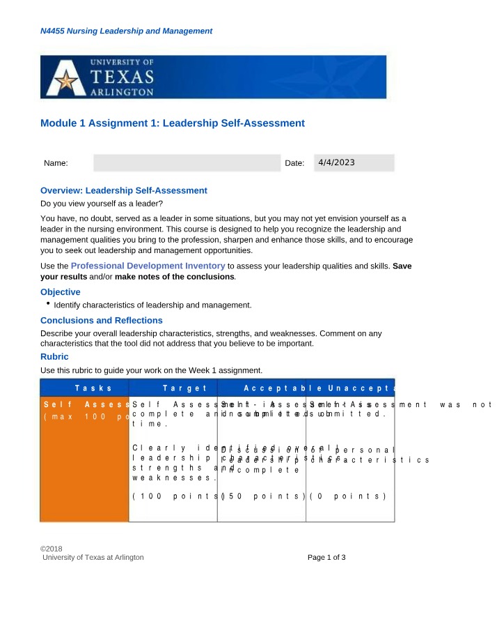 Leadership Self-Assessment - Module 1 Assignment 1