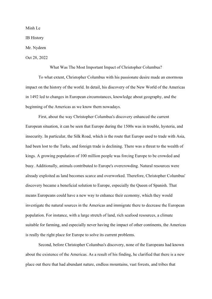 Impact of Christopher Columbus on the Americas and Europe