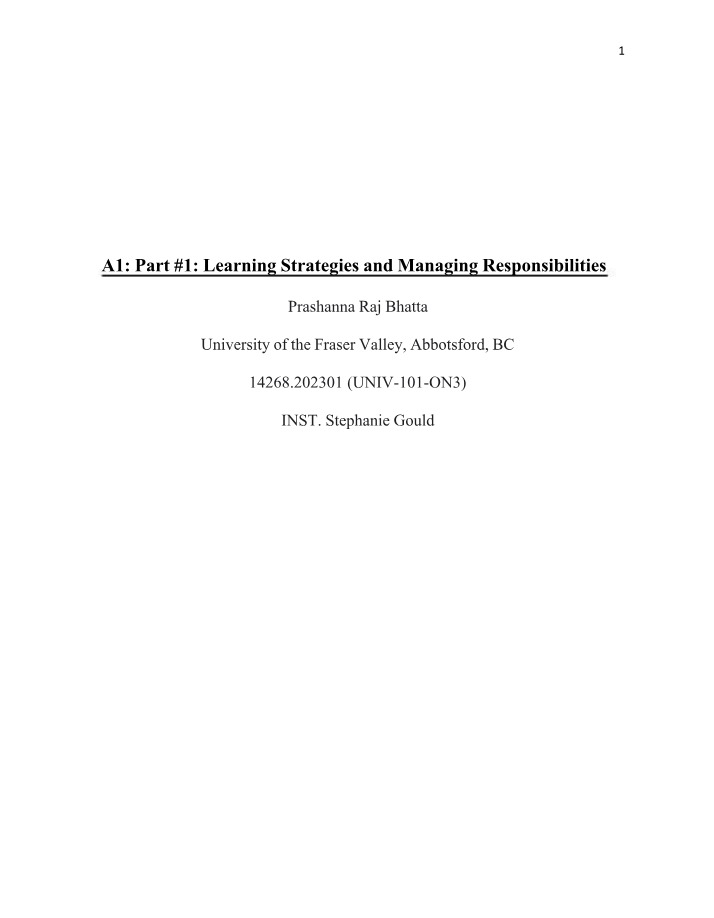 A1 - Learning Strategies and Managing Responsibilities