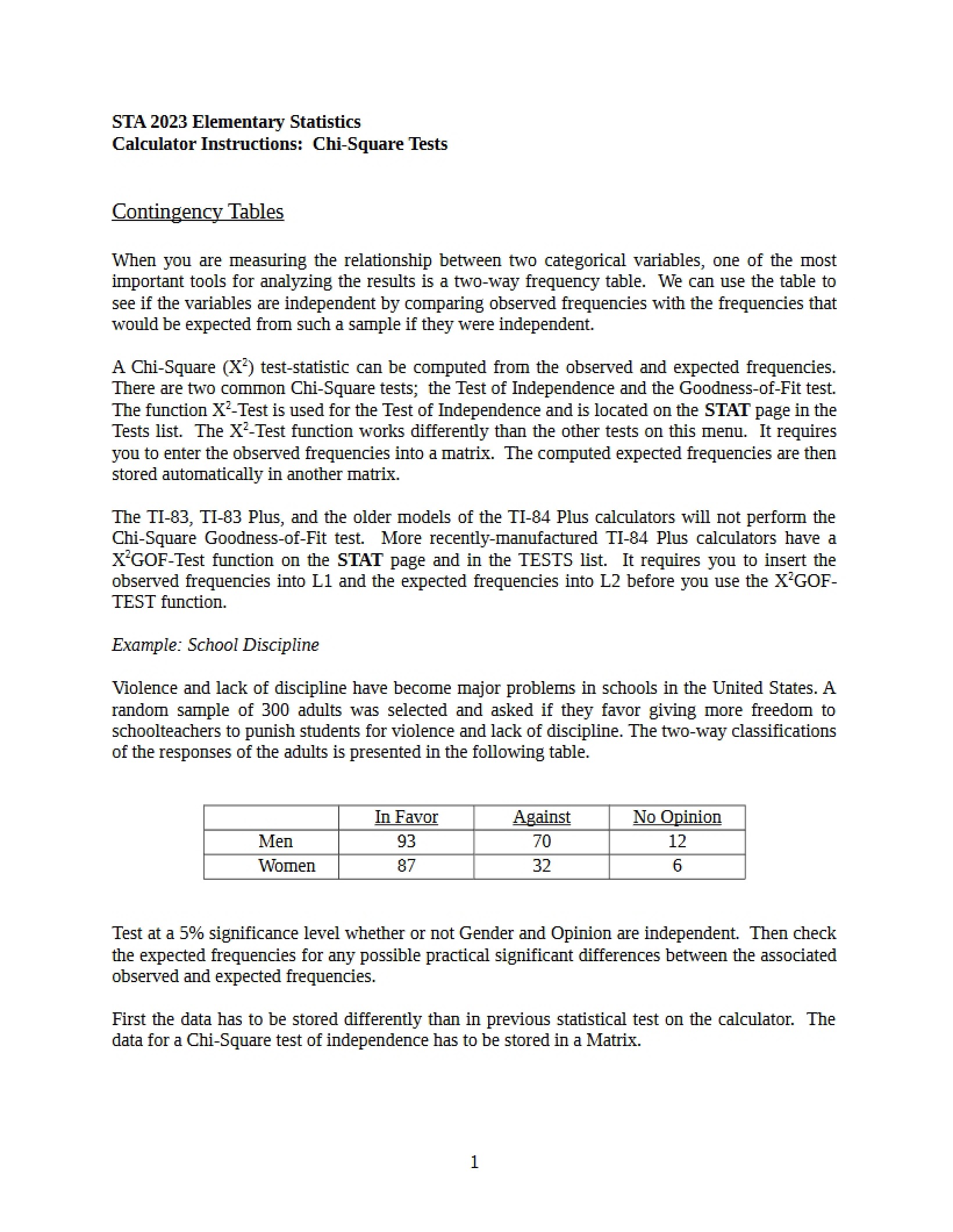 Tables of Contingency