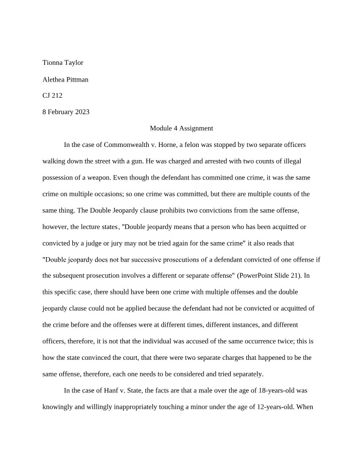 Double Jeopardy and Multiple Counts - Case Assignments