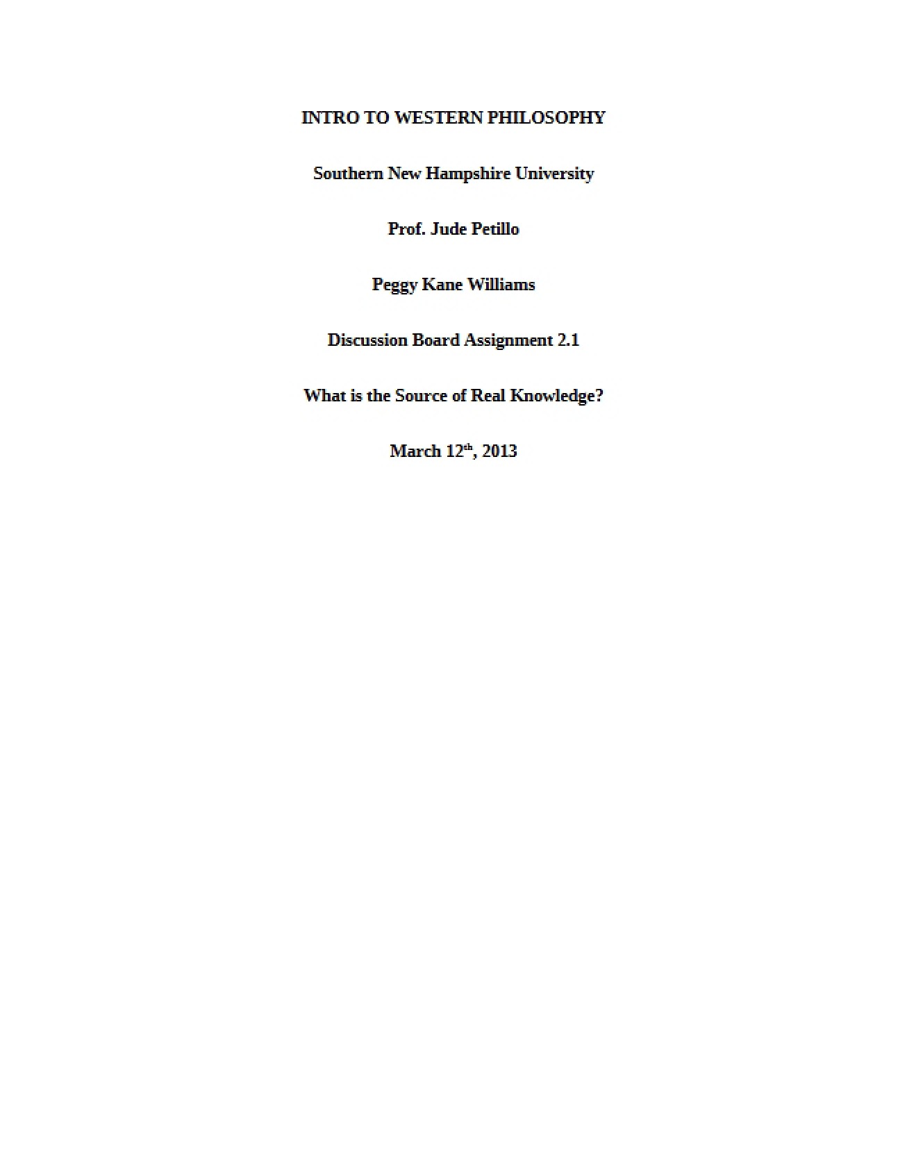 Introduction to Philosophy Discussion Board Assignment 2.1