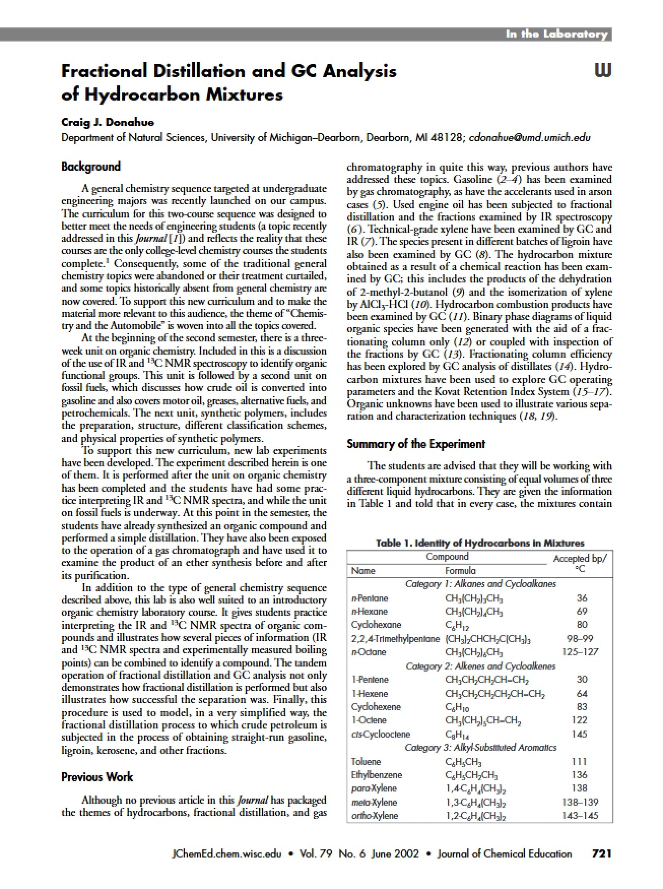 Hydrocarbon Mixtures GC Analysis and Fractional Distillation