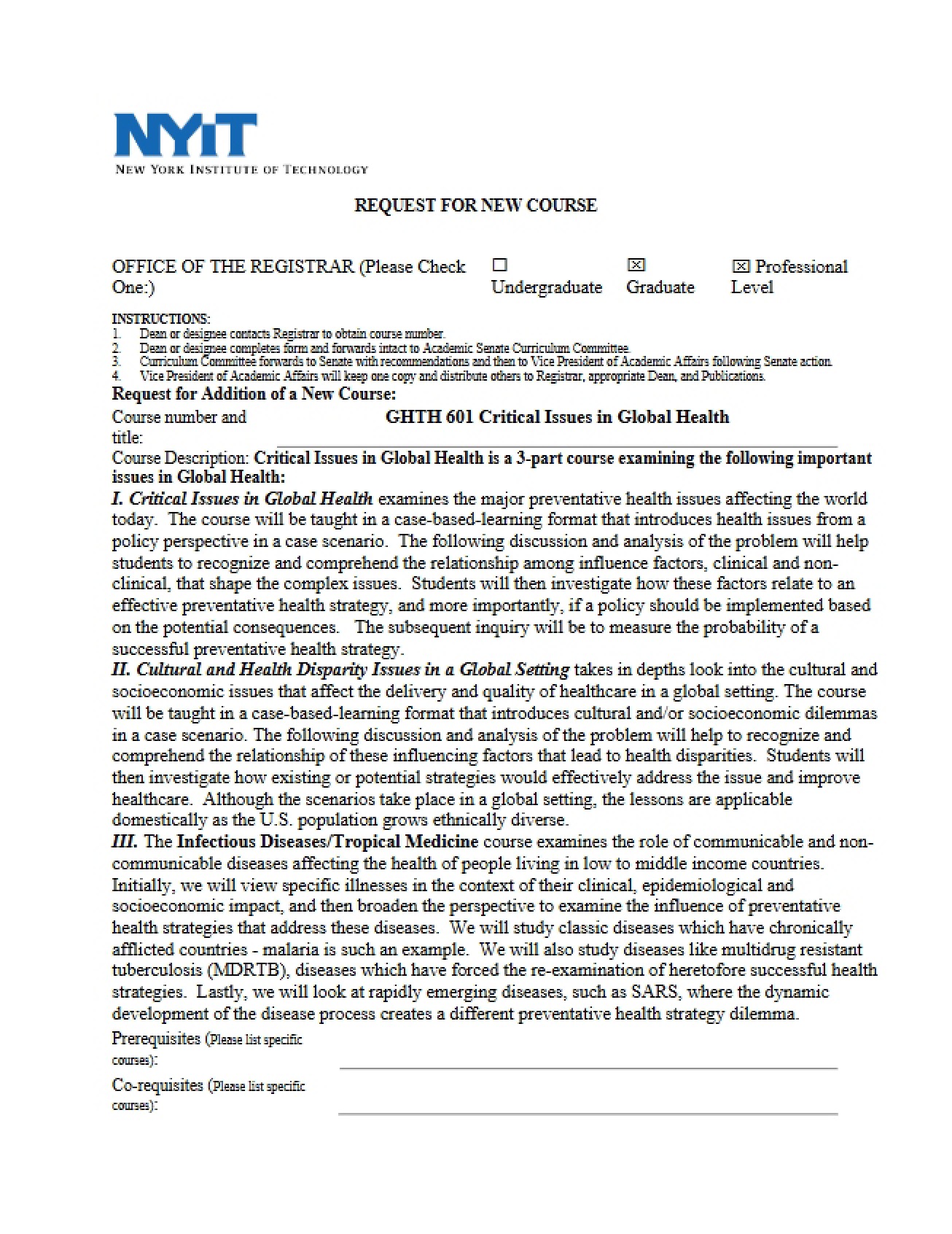 Course Outline and Form for GHTH601