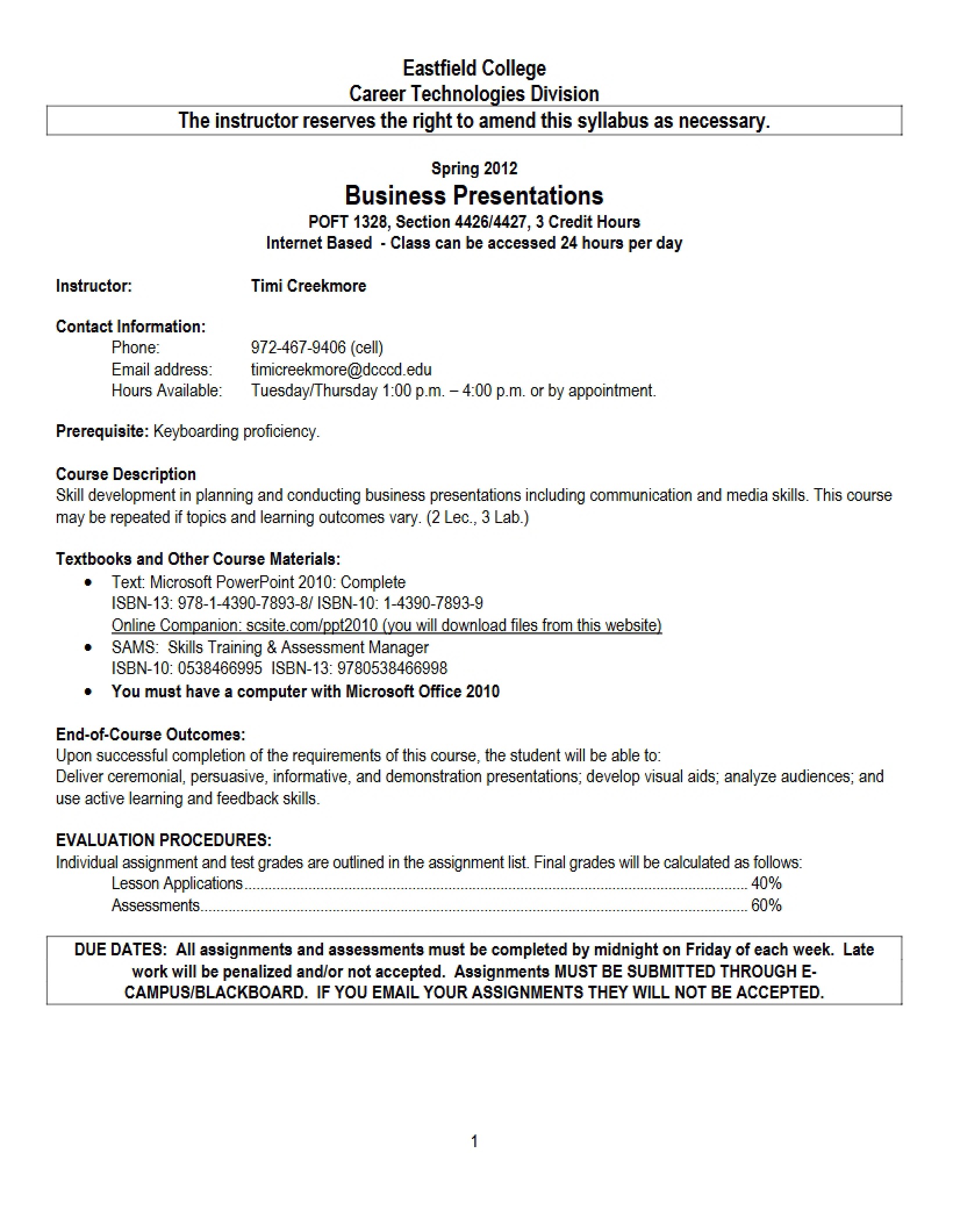 Powerpoint 2013 Course Syllabus - Powerpoint 2013