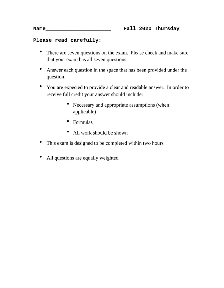 Fall 2020 Midterm Exam