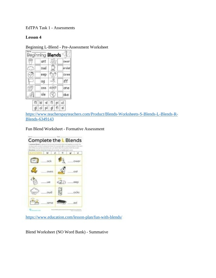 Assessments for Beginning L-Blend Words