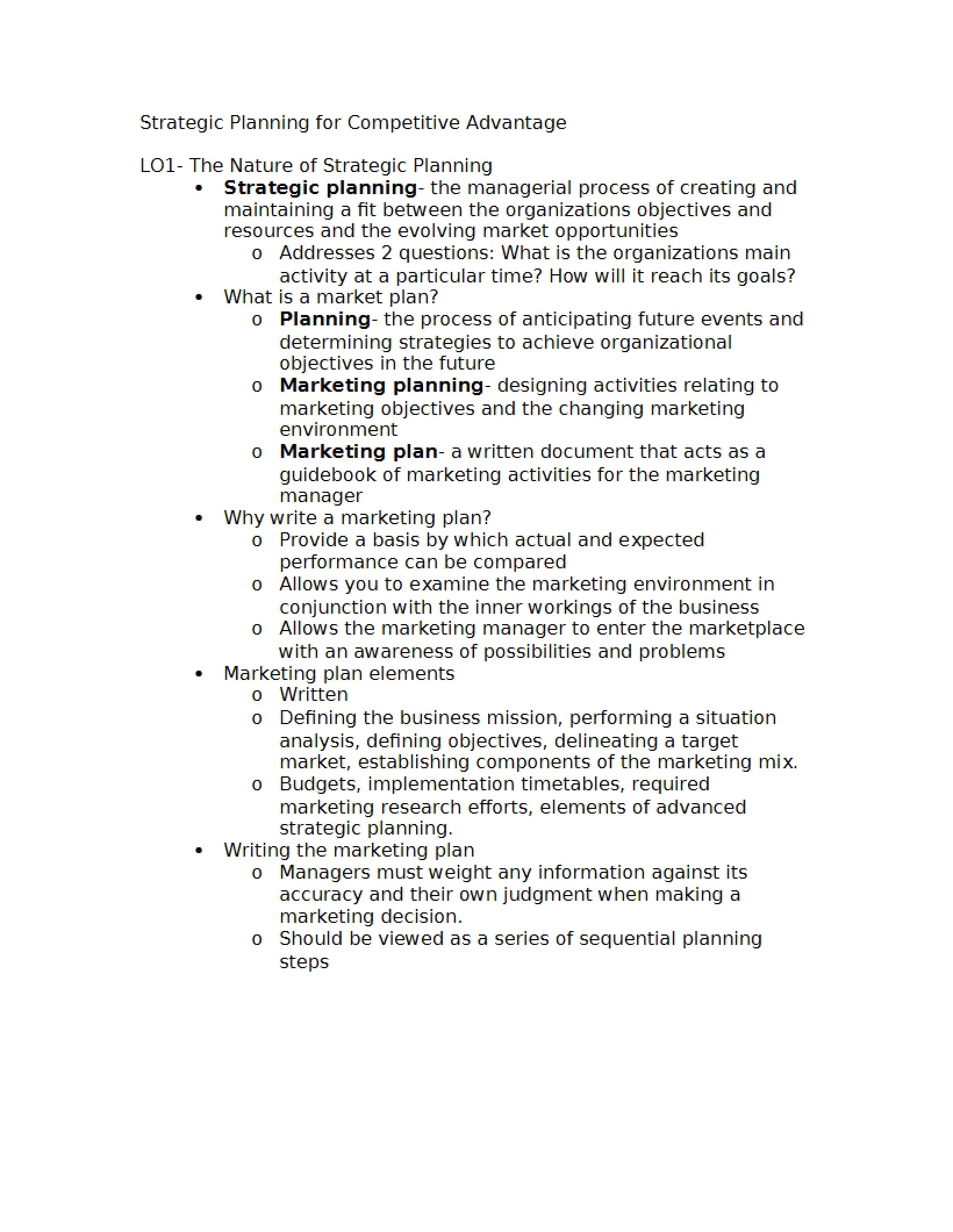 Competitive Advantage Strategic Planning