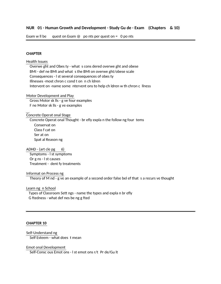 Study Guide for Human Growth, Development, and Health Issues