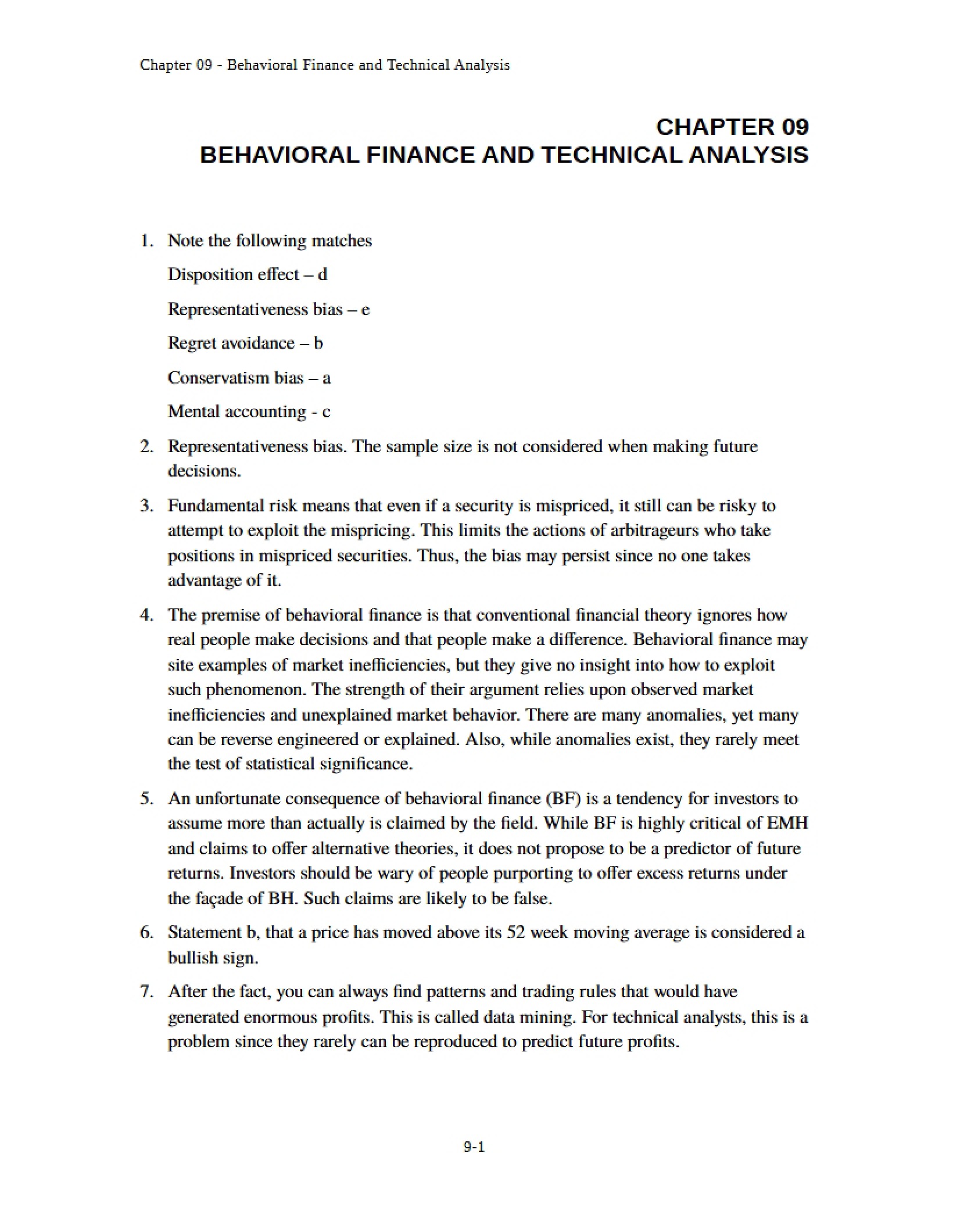 Technical Analysis and Behavioral Finance