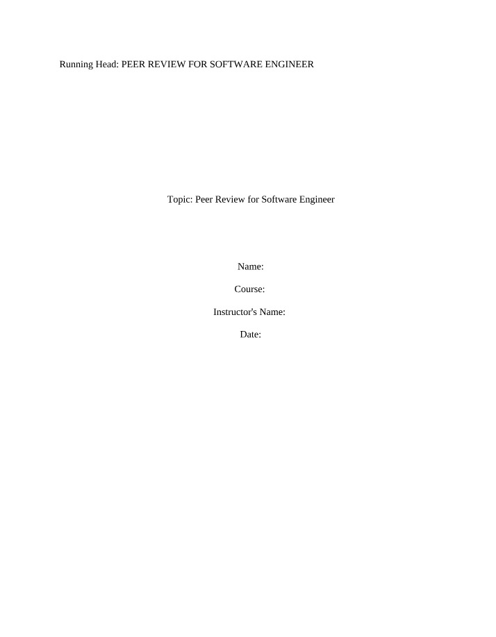Software Engineer Methods and Objectives - Peer Review