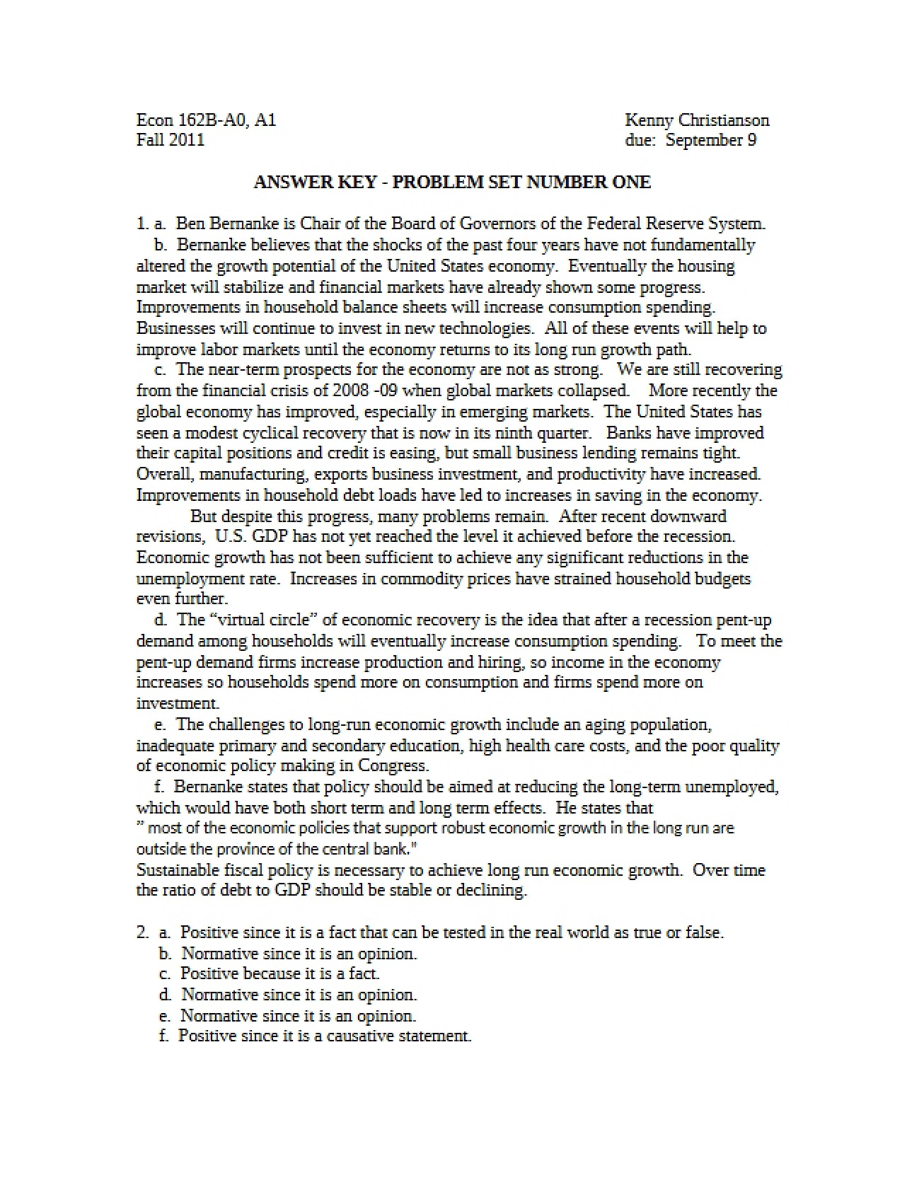 Problem Set 1 Answer Key