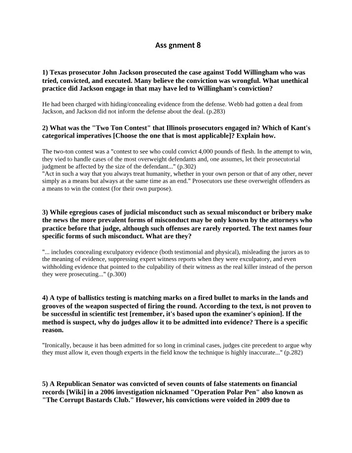 Assignment 8 - Unethical Practices by Prosecutors and Wrongful Convictions