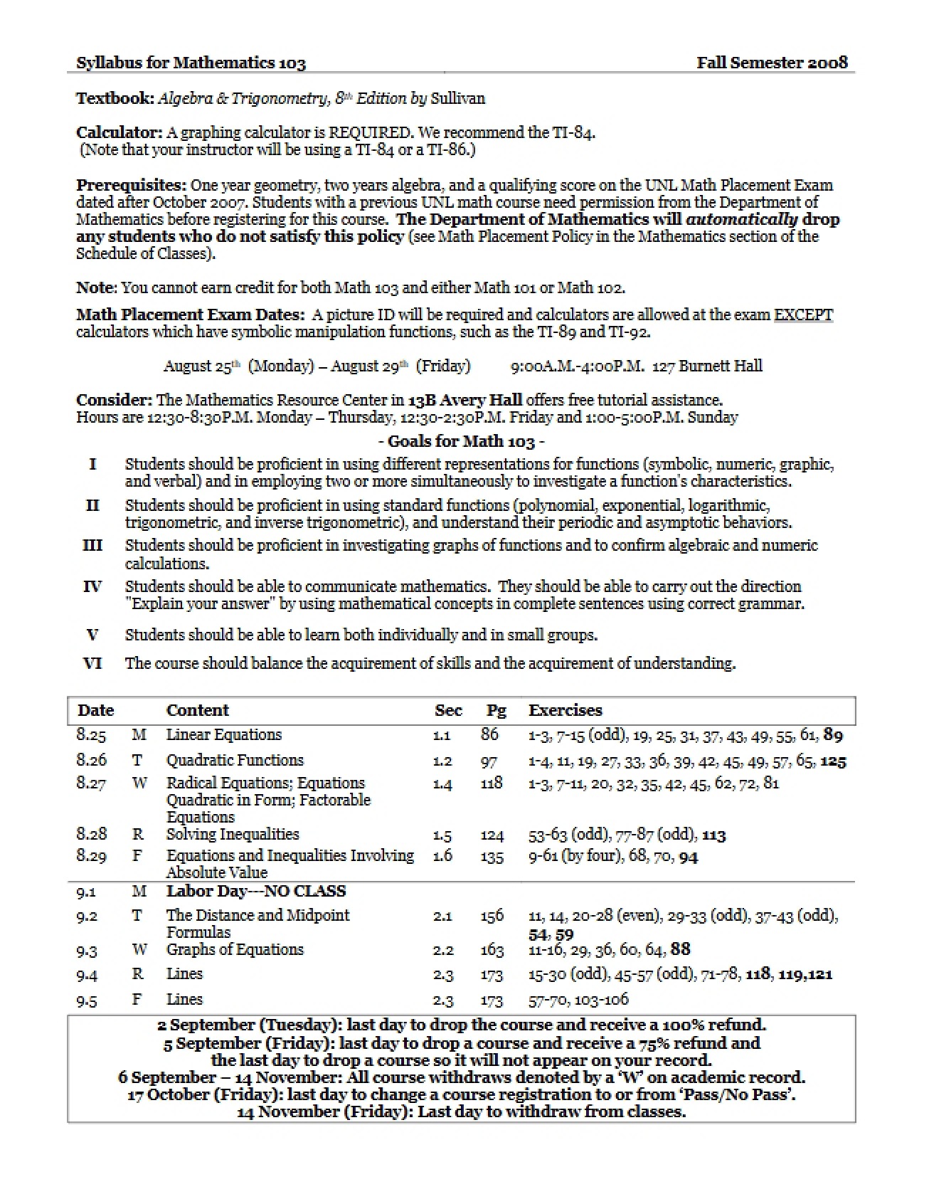 Math 103 Course Syllabus