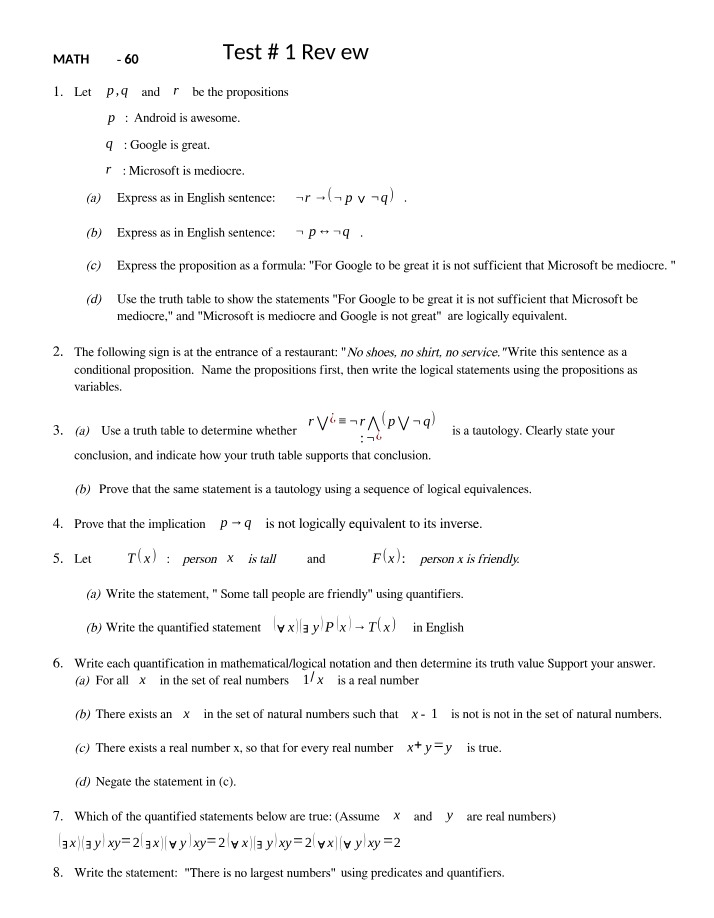 Review for Test 1 - Summer 23