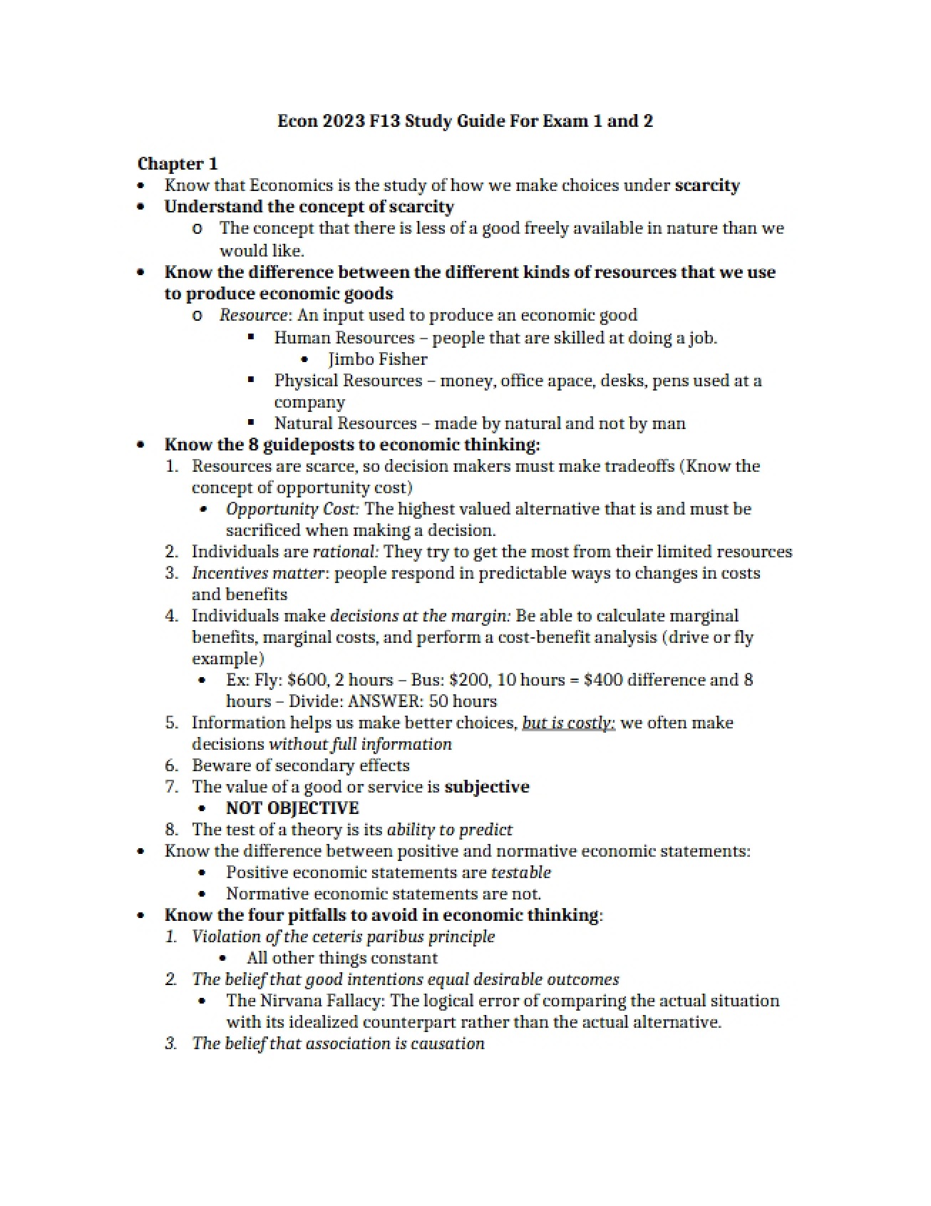 Study Guide Covering the First and Second Exams
