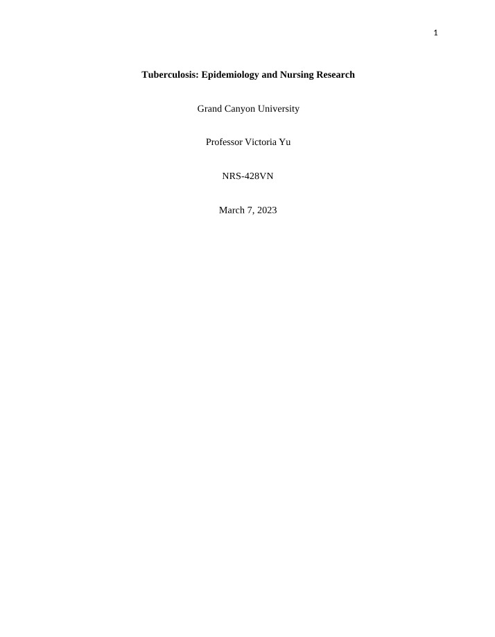 Tuberculosis Epidemiology and Nursing Research