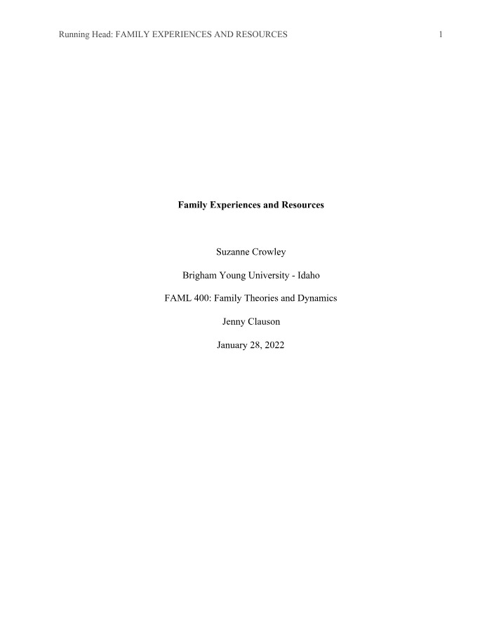 Resources for Family Experiences