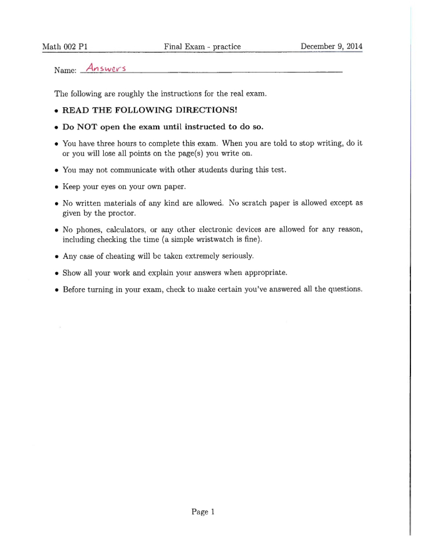 Solutions Final Exam Practice