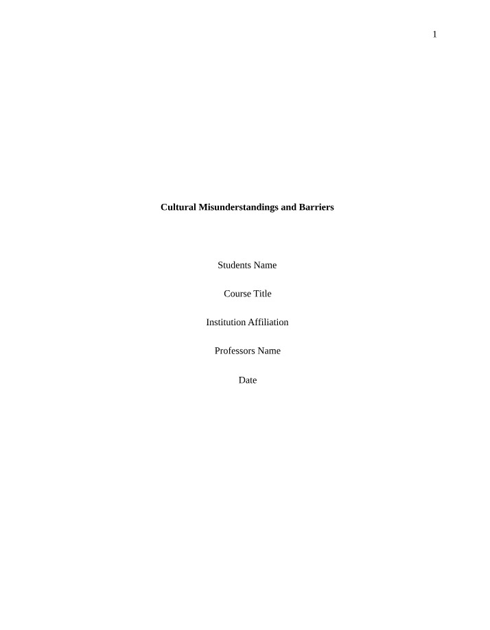 Cultural Misunderstandings as Barriers