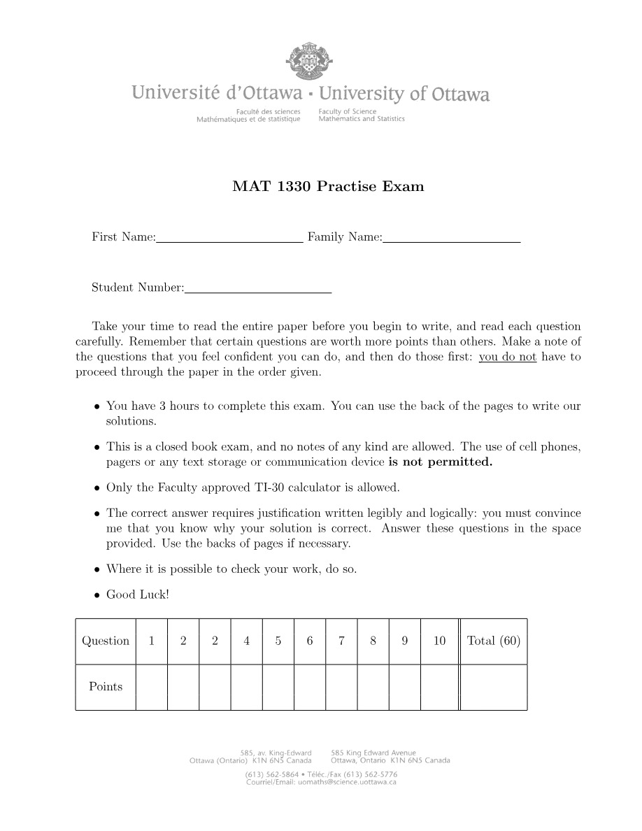 MAT 1330 Practise Exam Set B