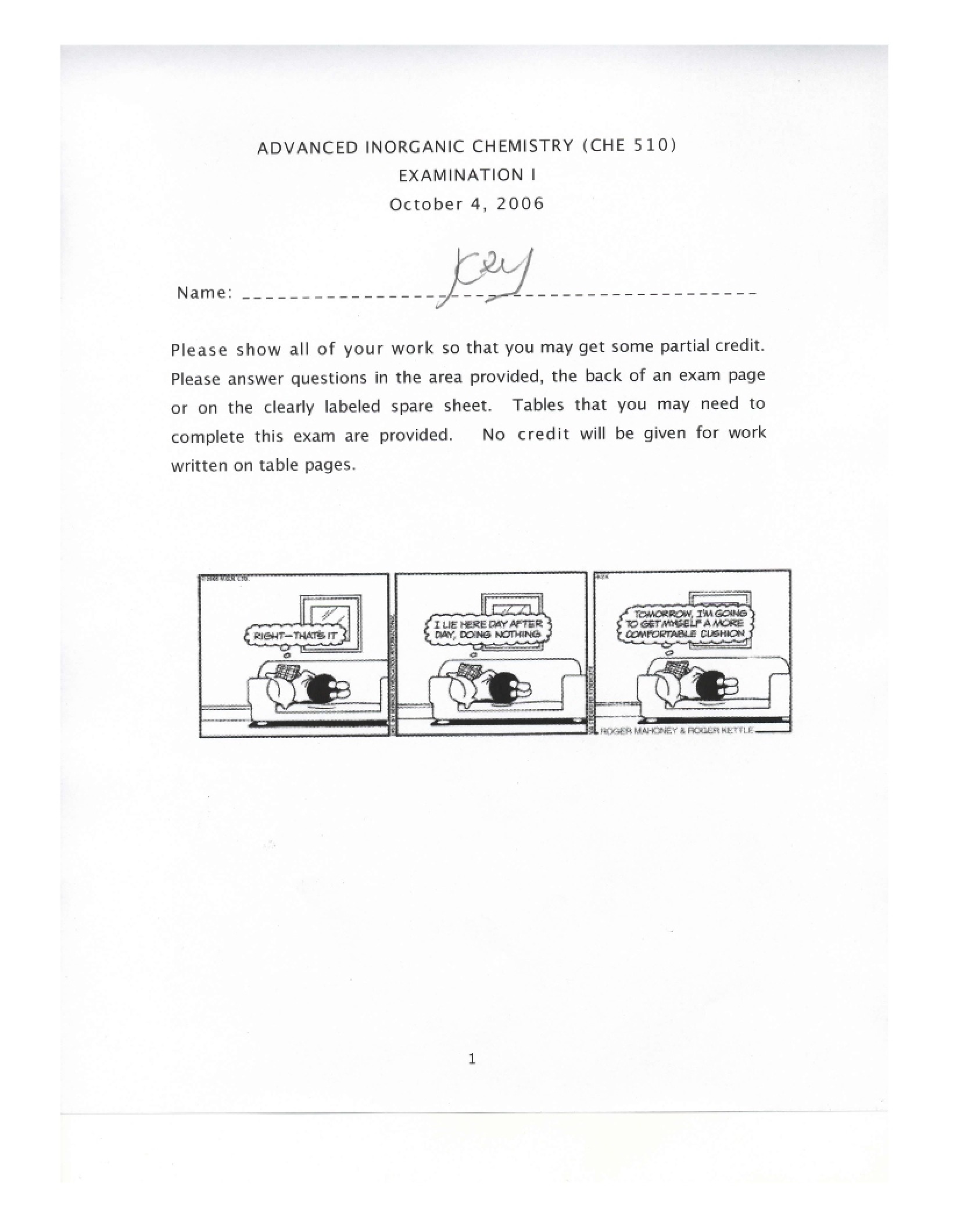 Key for Exam One