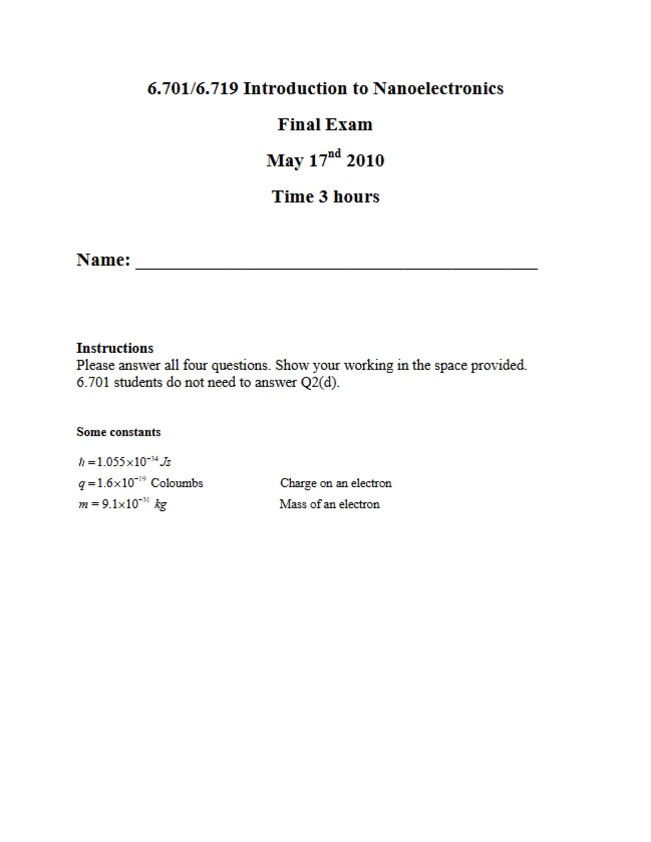 Final Exam for 6.701