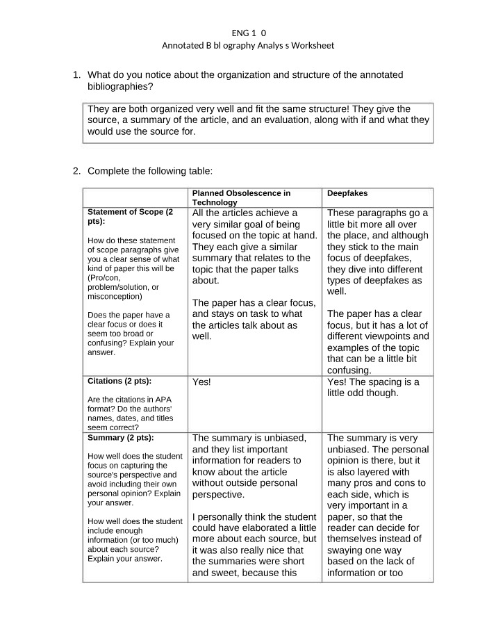 Worksheet for Annotated Bibliography Analysis