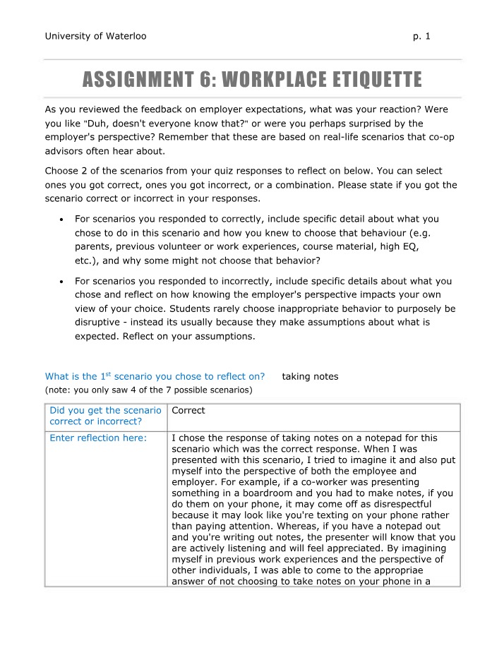 Workplace Etiquette - Assignment 6