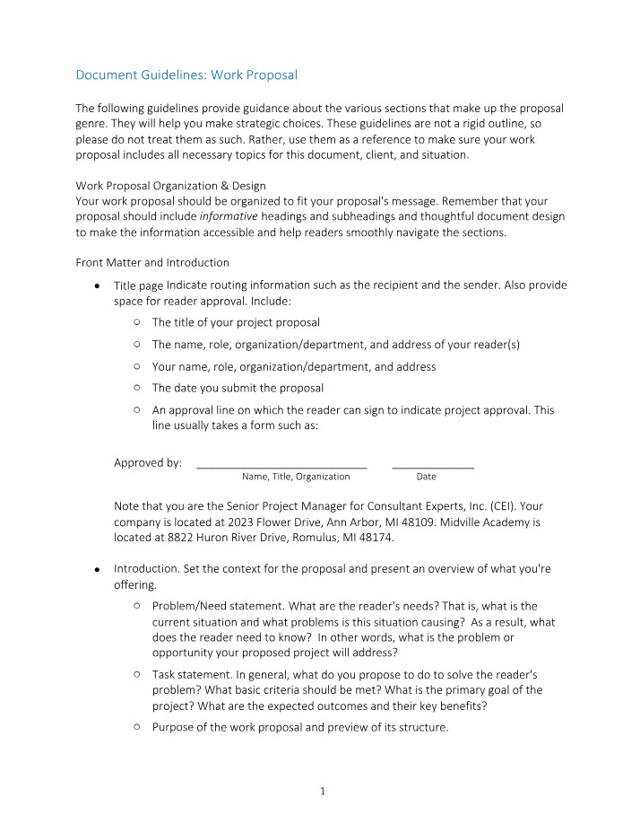 Work Proposal Guidelines and Organization